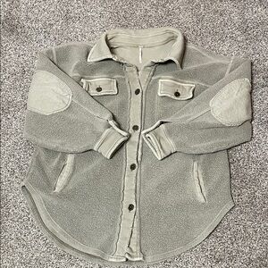 FREE PEOPLE Gray Button-Up Jacket with Elbow Patches